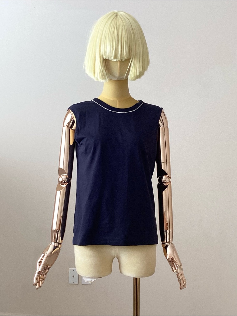 Dries Van Noten Navy Sleeveless With Crystal Embellishments Tank Top